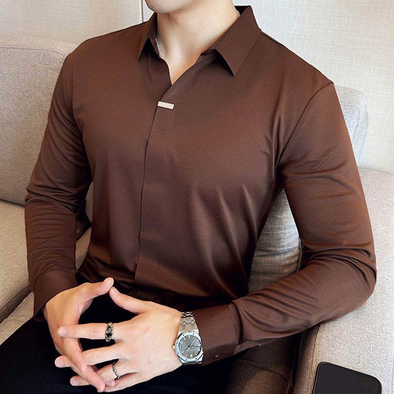 Men’s Button-free Lapel Long-sleeve Shirt