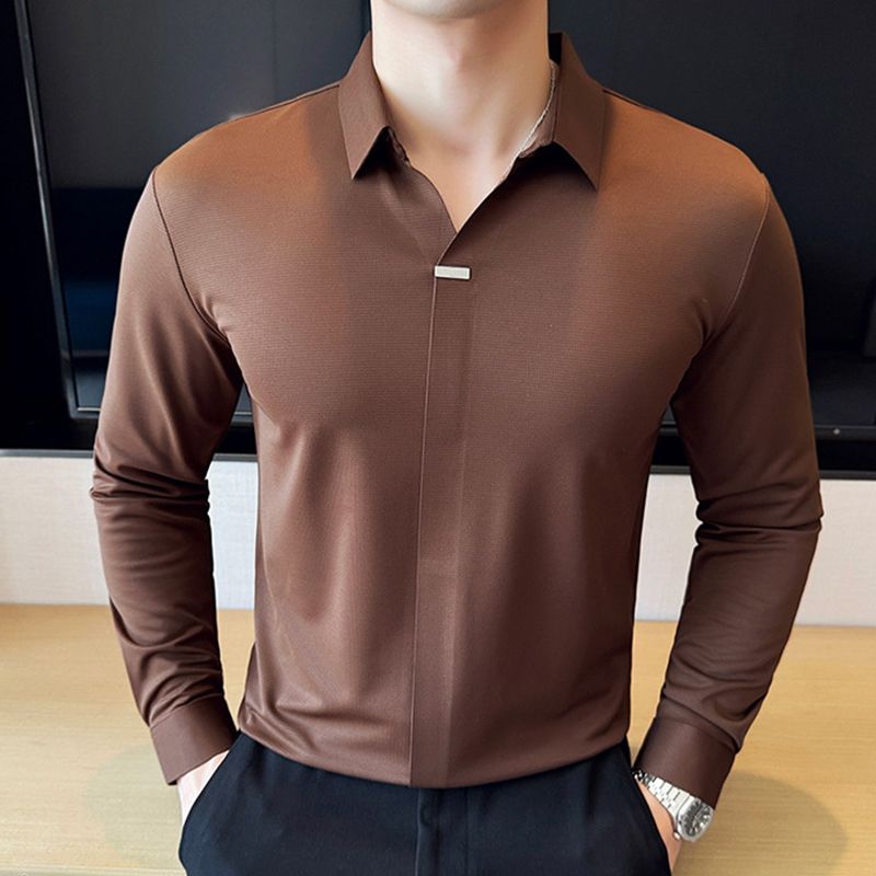 Men’s Button-free Lapel Long-sleeve Shirt
