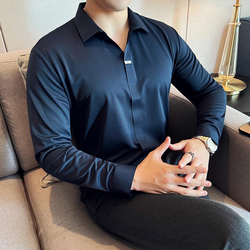 Men’s Button-free Lapel Long-sleeve Shirt