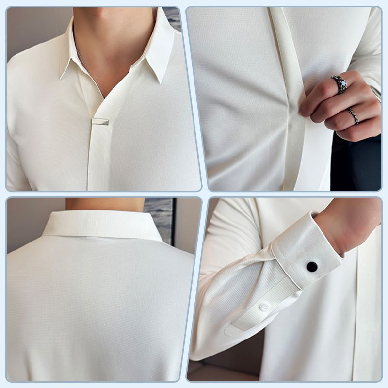 Men’s Button-free Lapel Long-sleeve Shirt