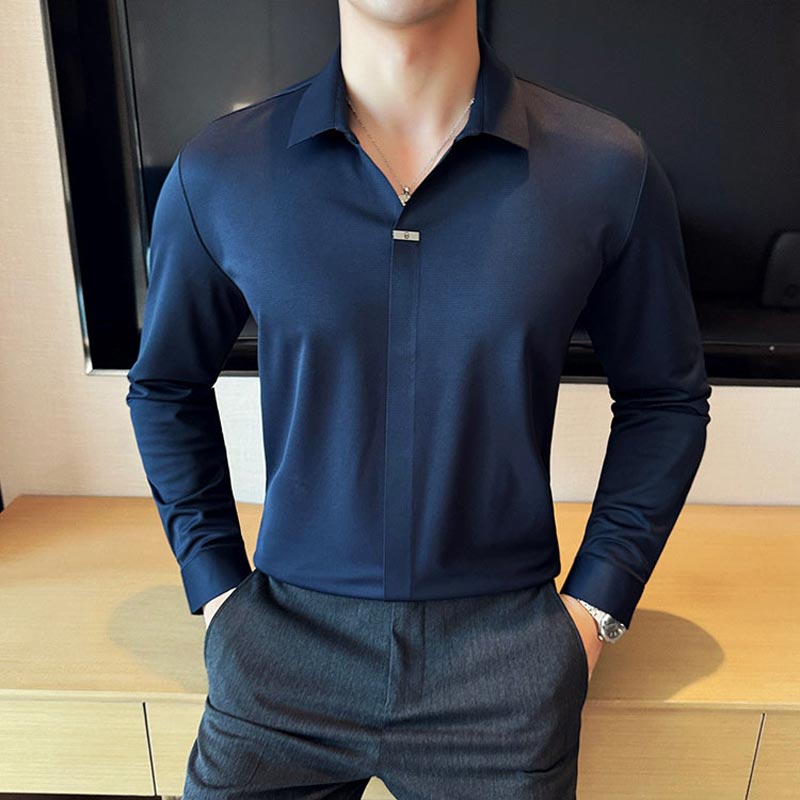 Men’s Button-free Lapel Long-sleeve Shirt