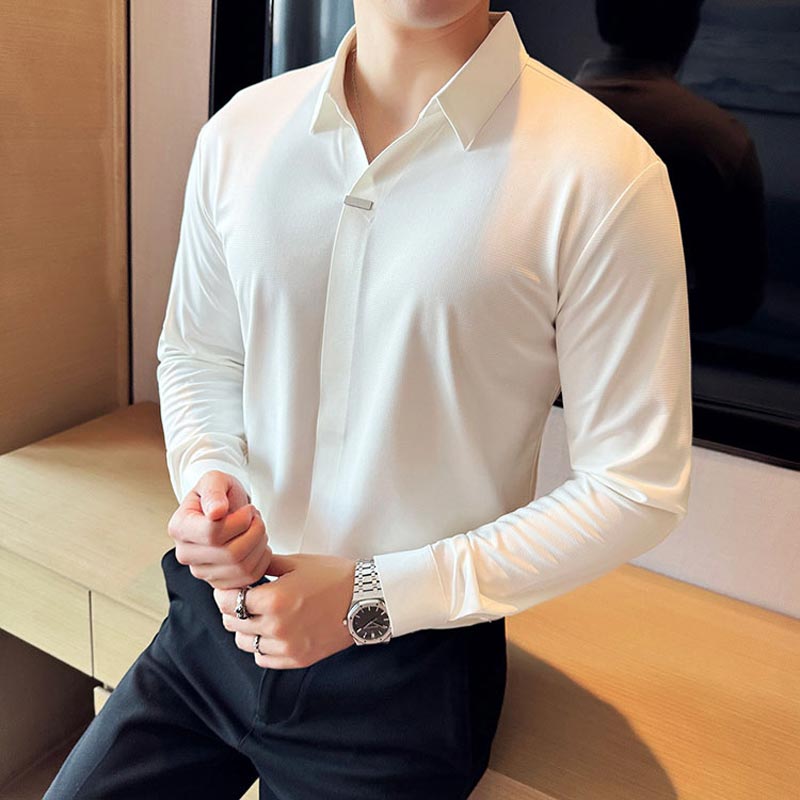 Men’s Button-free Lapel Long-sleeve Shirt