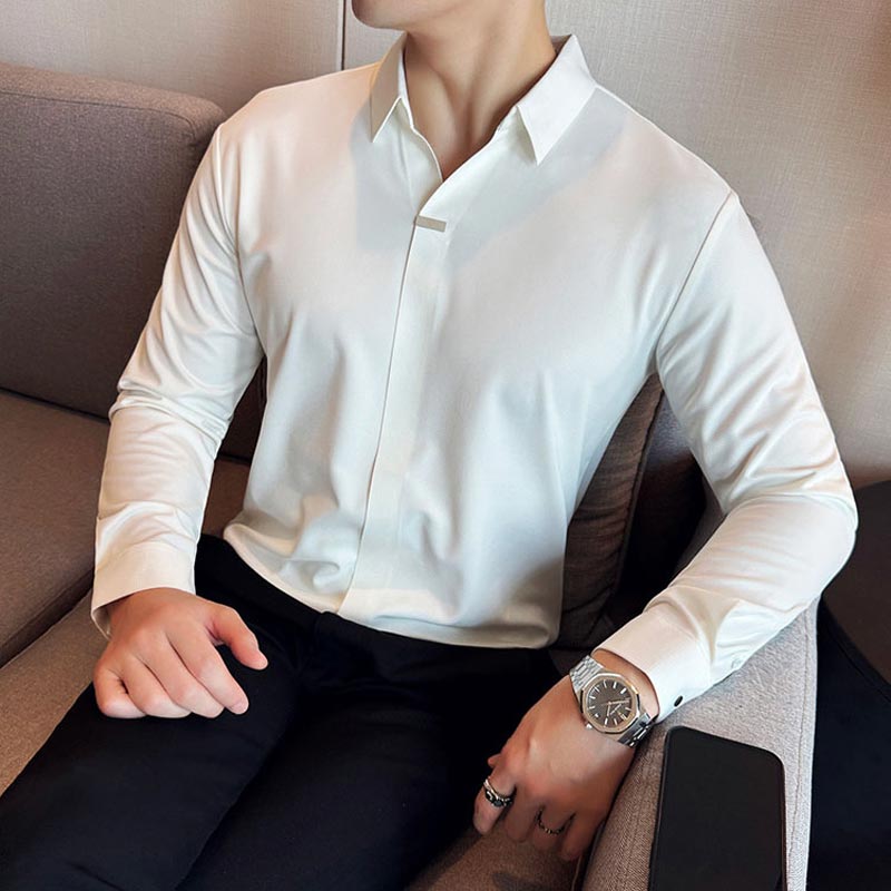 Men’s Button-free Lapel Long-sleeve Shirt