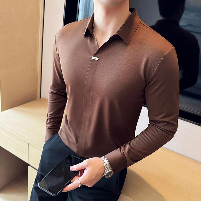 Men’s Button-free Lapel Long-sleeve Shirt