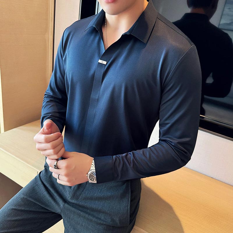 Men’s Button-free Lapel Long-sleeve Shirt