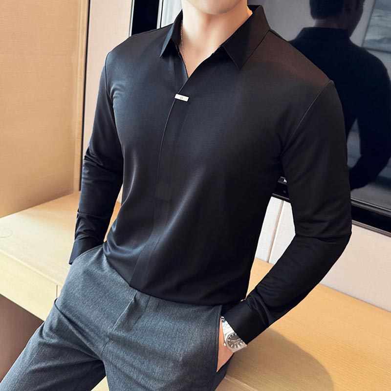 Men’s Button-free Lapel Long-sleeve Shirt