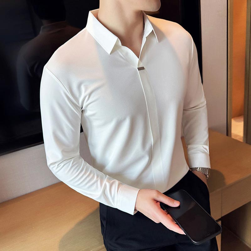 Men’s Button-free Lapel Long-sleeve Shirt
