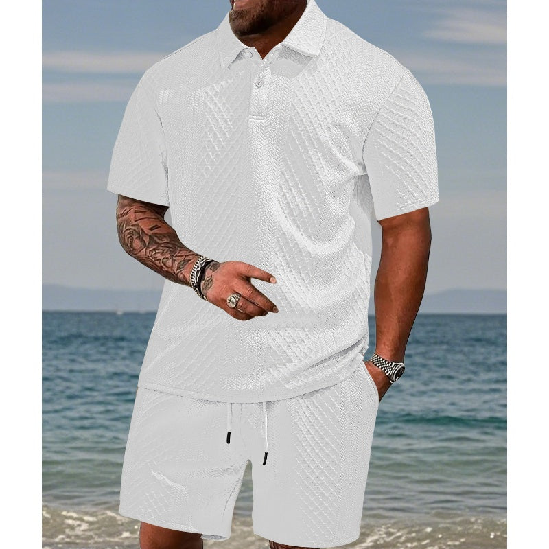 🌞Summer Sale 50% OFF🔥Men’s Diamond Pattern Turn-Down Collar Short Sleeve Top & Drawstring Shorts 2-Piece Set