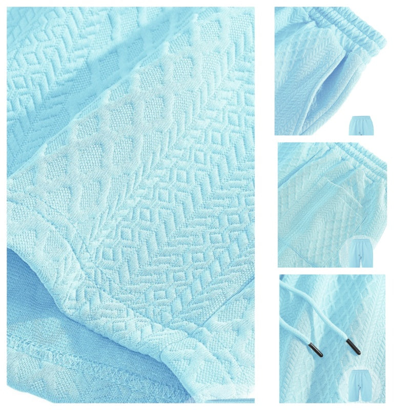 🌞Summer Sale 50% OFF🔥Men’s Diamond Pattern Turn-Down Collar Short Sleeve Top & Drawstring Shorts 2-Piece Set