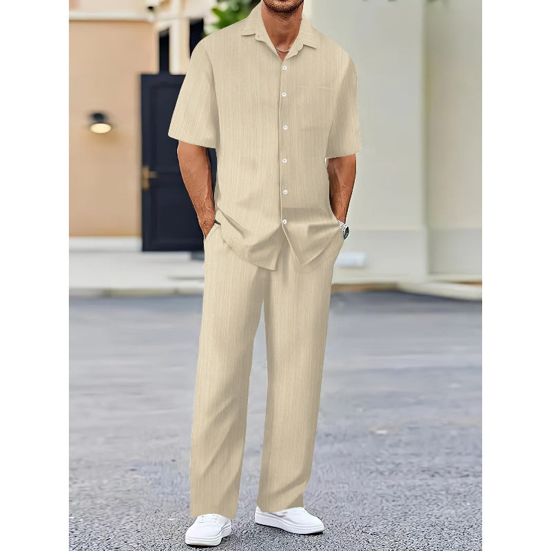Men's Collared Top & Drawstring Pants Set