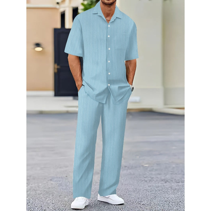 Men's Collared Top & Drawstring Pants Set