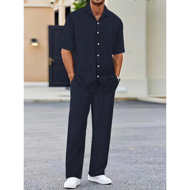 Men's Collared Top & Drawstring Pants Set