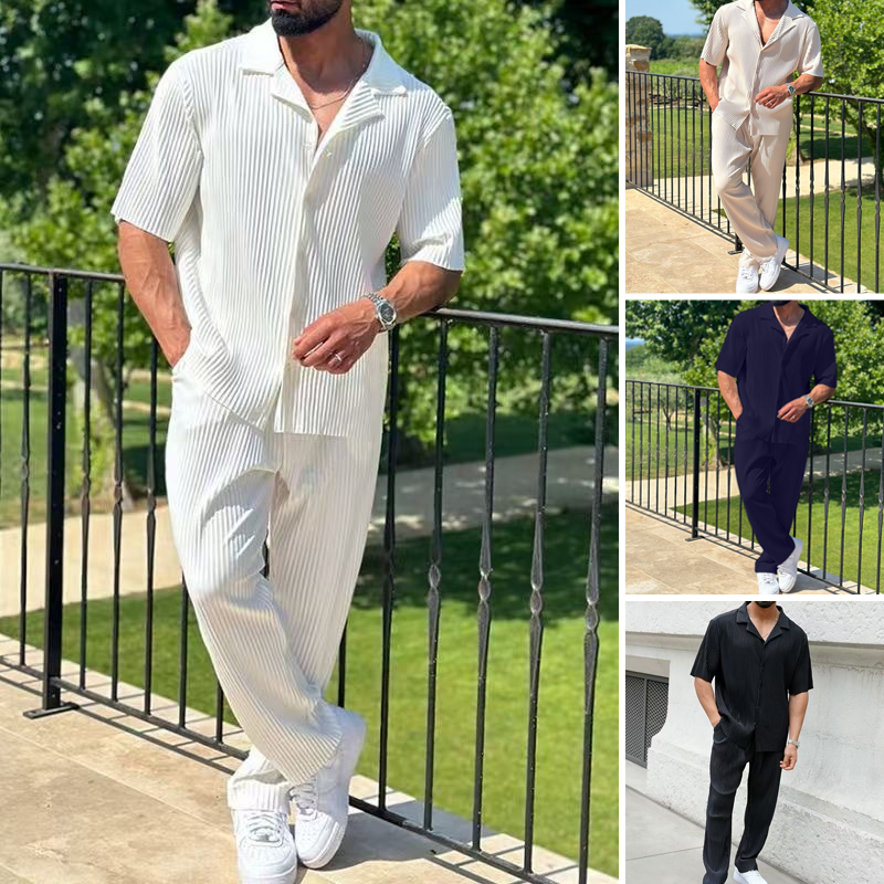 Sports Men Suit Fashion Casual Short-sleeved Trousers Two-piece Set