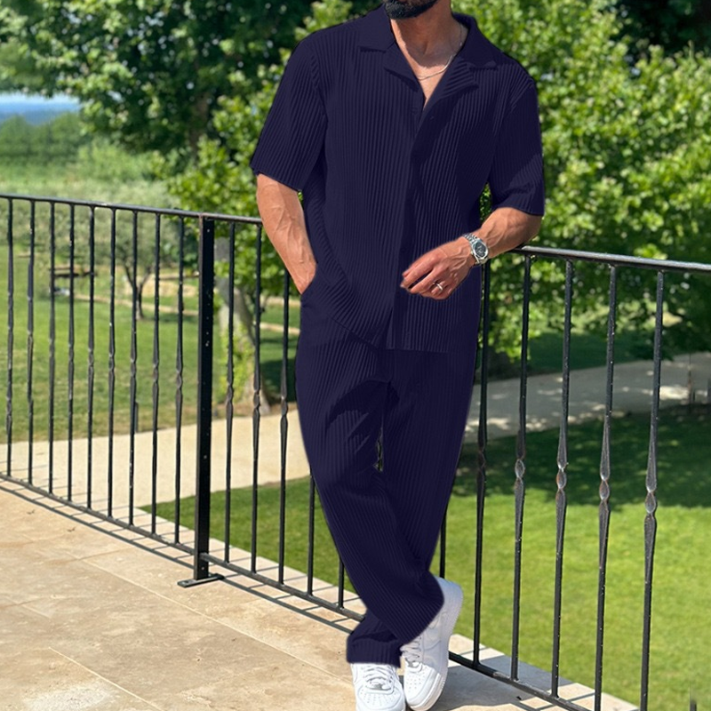 Sports Men Suit Fashion Casual Short-sleeved Trousers Two-piece Set