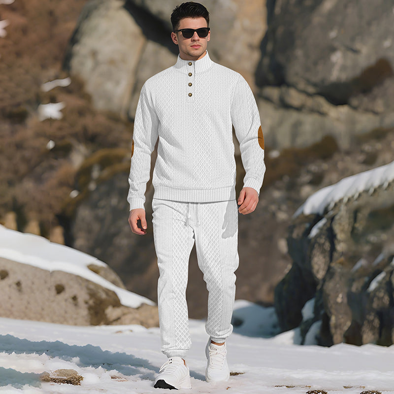 Casual Jacquard Stand Collar Top and Elastic Cuff Pants