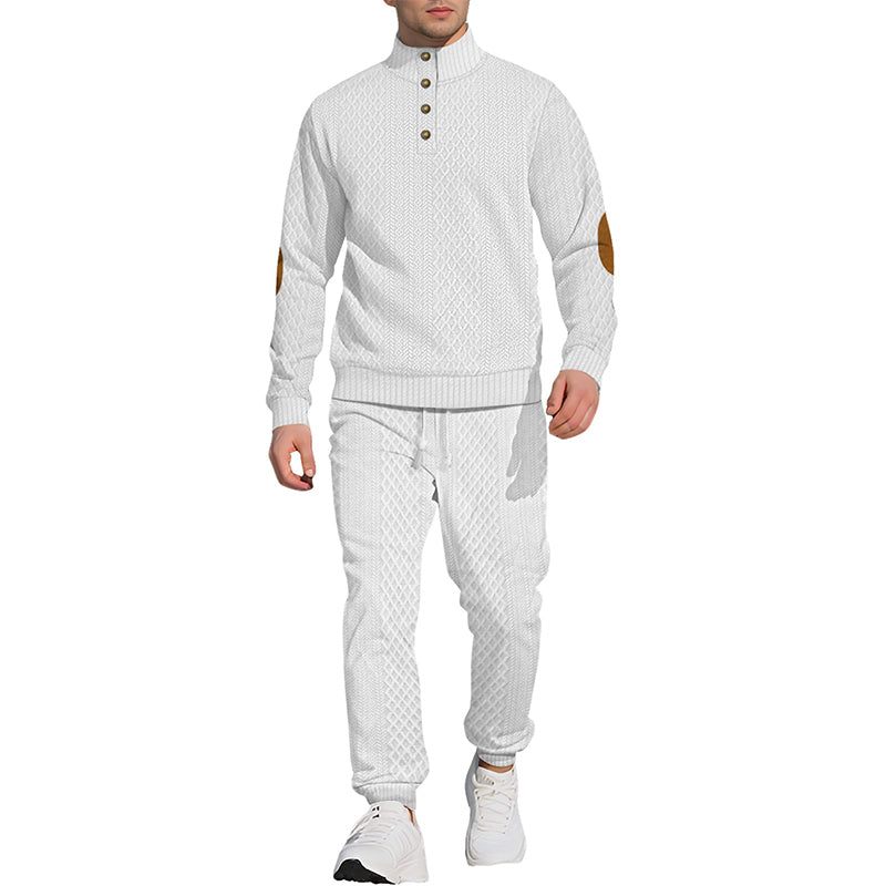 Casual Jacquard Stand Collar Top and Elastic Cuff Pants