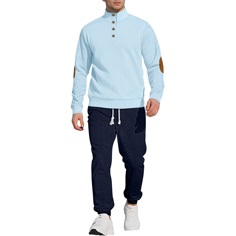 Casual Jacquard Stand Collar Top and Elastic Cuff Pants