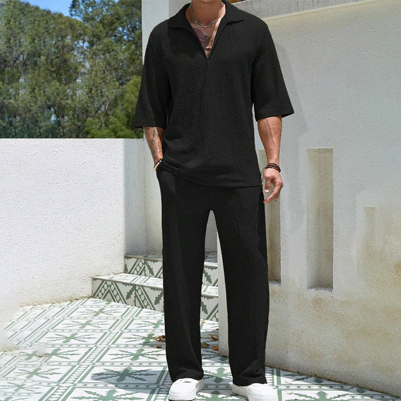 Men's 2 Pieces Short Sleeve V-Neck Top & Pants Sets