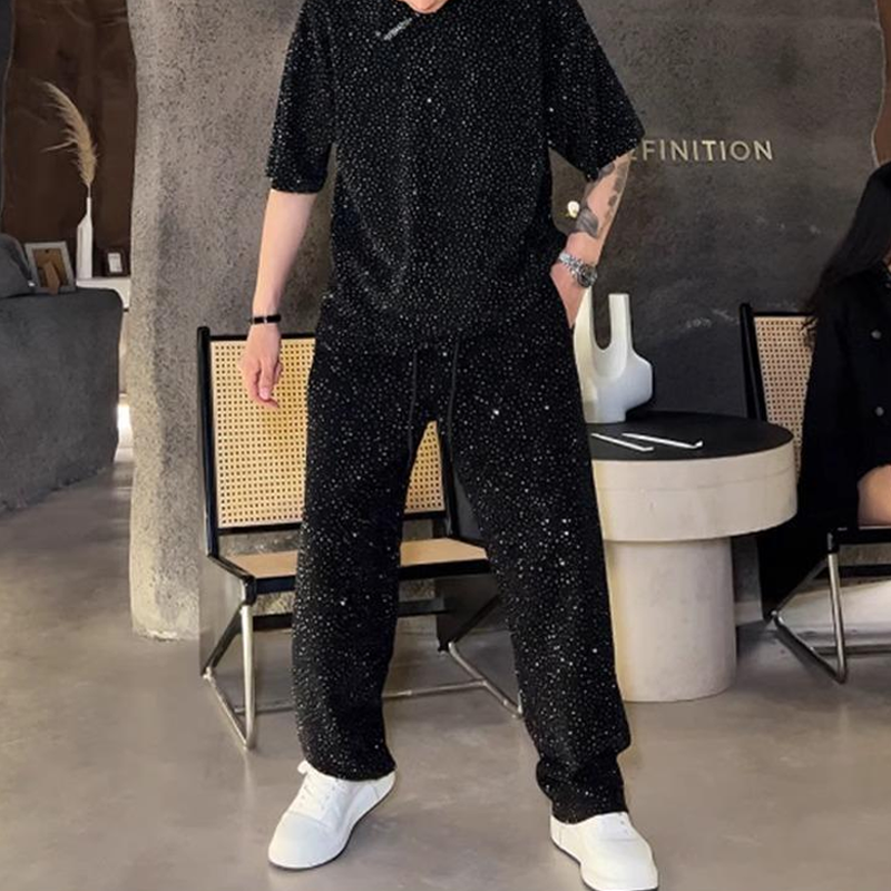 Men’s Short Sleeve Top & Wide Leg Pants 2-Piece Set