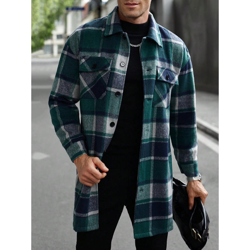 Plaid Turn-Down Collar Coat