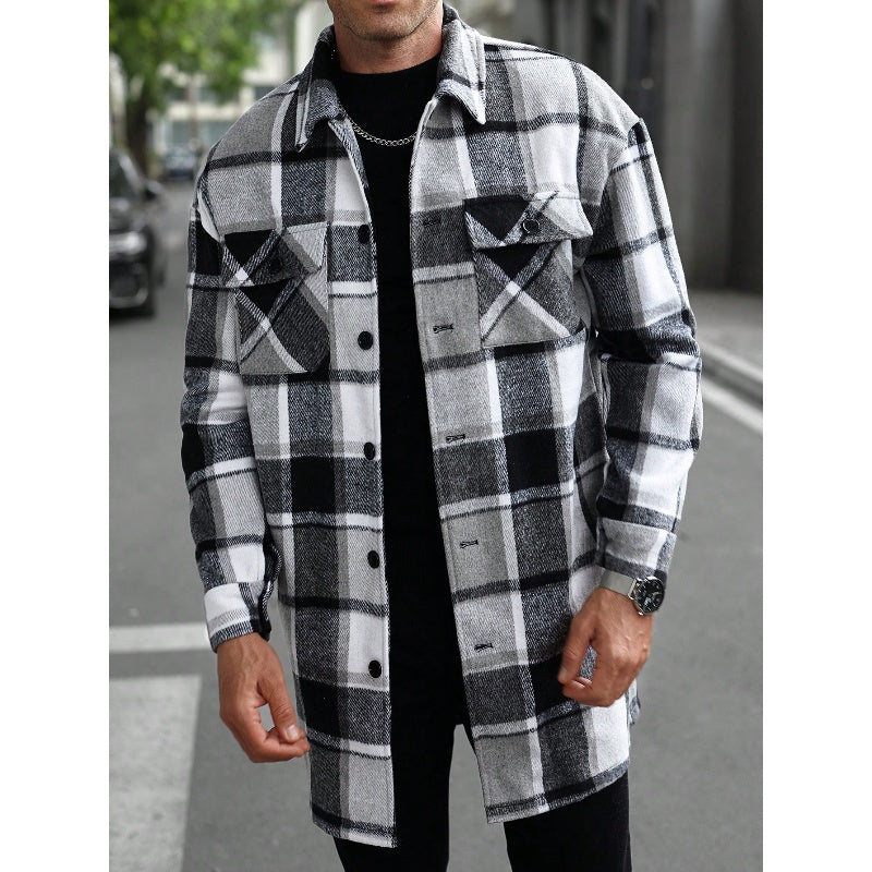 Plaid Turn-Down Collar Coat