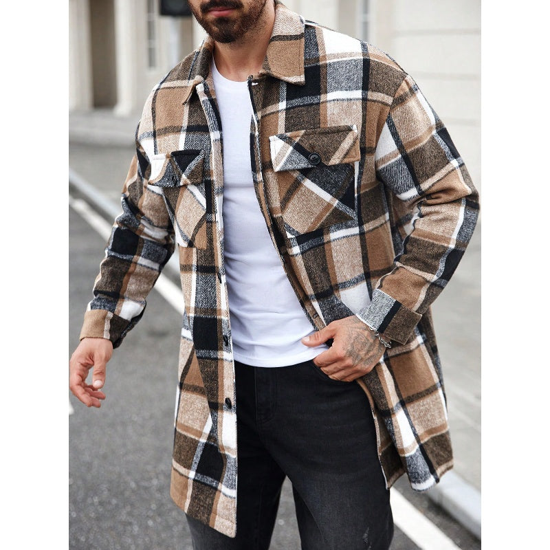 Plaid Turn-Down Collar Coat