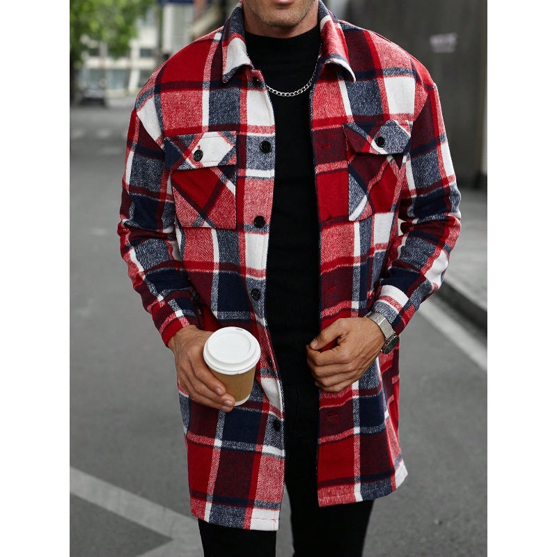 Plaid Turn-Down Collar Coat