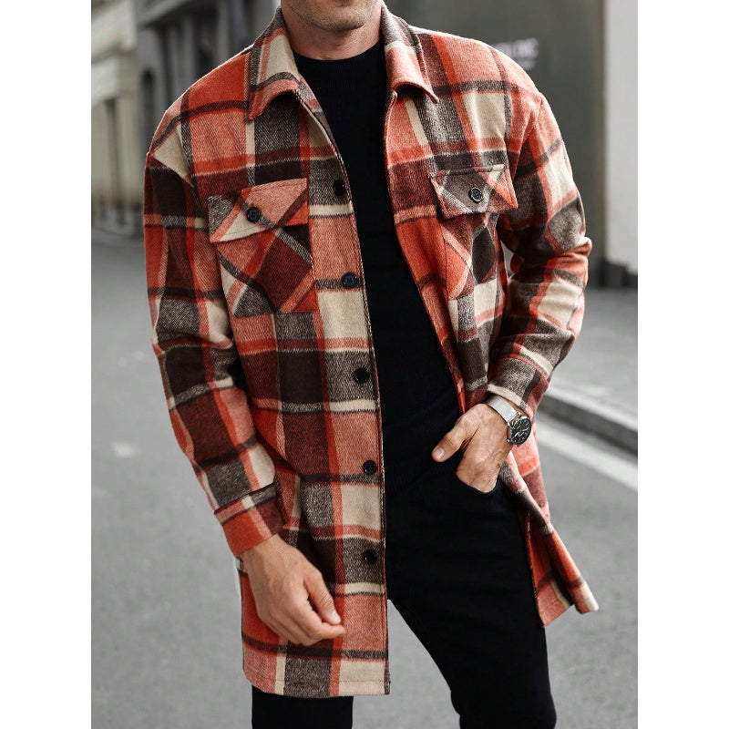 Plaid Turn-Down Collar Coat