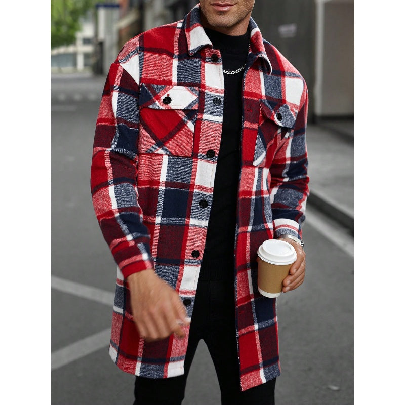 Plaid Turn-Down Collar Coat