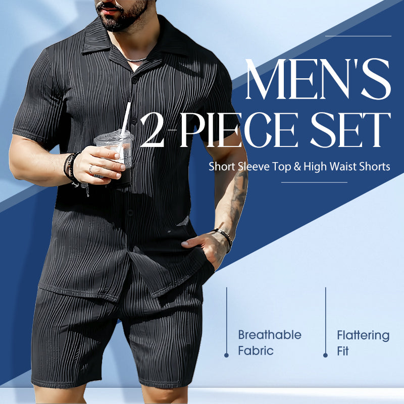 Men's Short Sleeve Top & High Waist Shorts 2-Piece Set