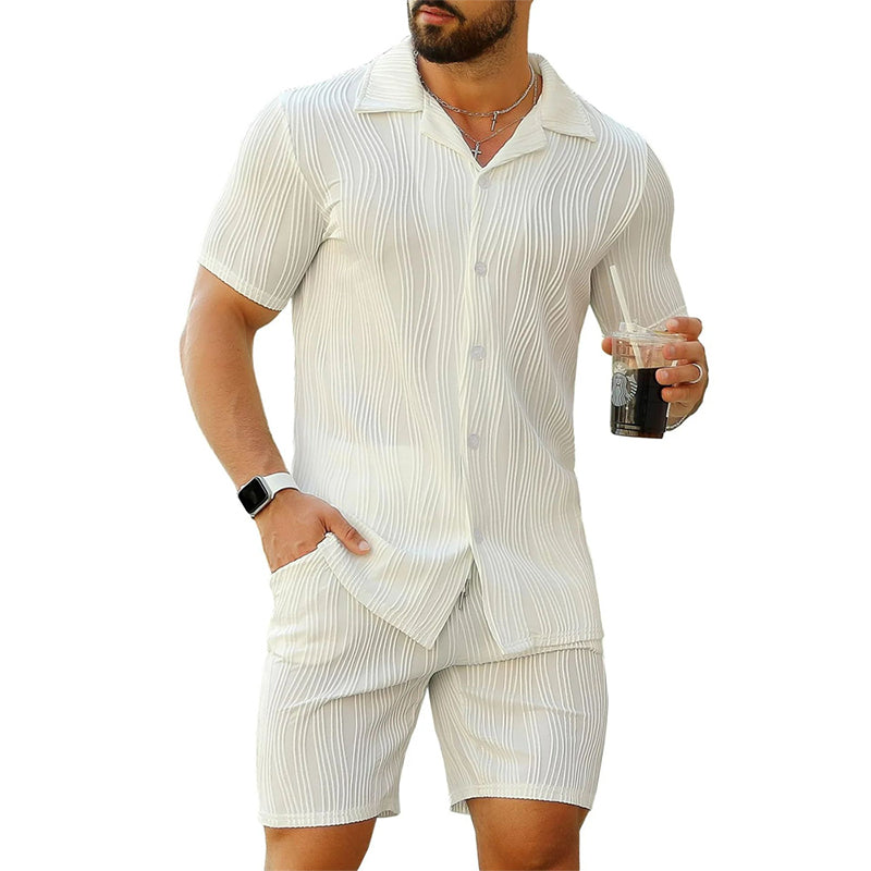 Men's Short Sleeve Top & High Waist Shorts 2-Piece Set