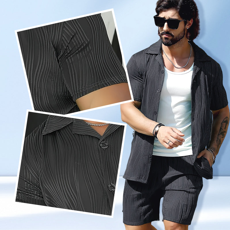 Men's Short Sleeve Top & High Waist Shorts 2-Piece Set