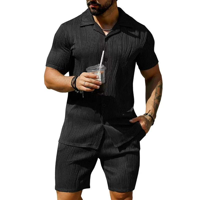 Men's Short Sleeve Top & High Waist Shorts 2-Piece Set