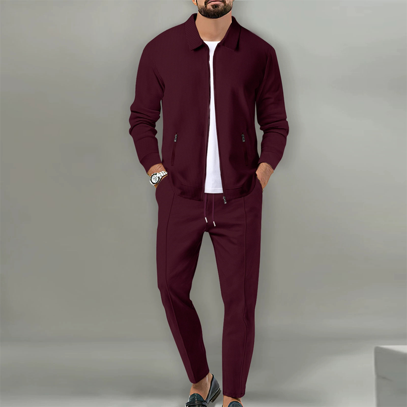 Men’s Stylish Lapel Jacket & Jogger Pants 2-Piece Set