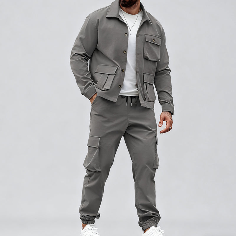 Men’s Retro Jacket & Cargo Pants 2-Piece Set