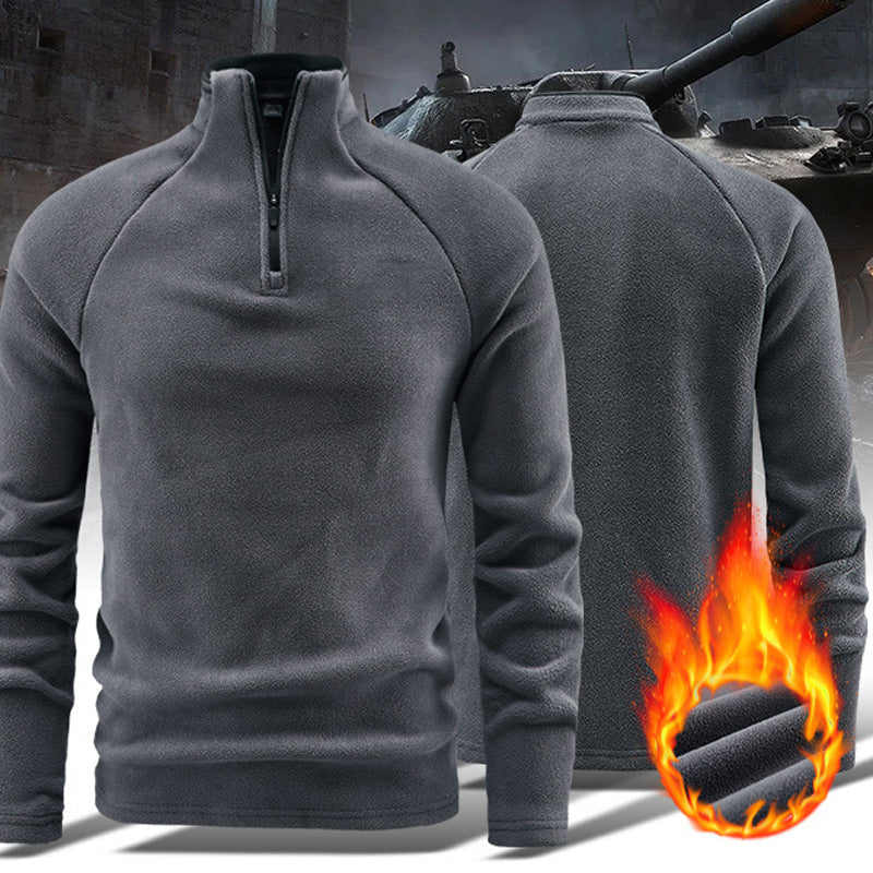 Men's Warm Solid Half Zip Long-Sleeve Tops