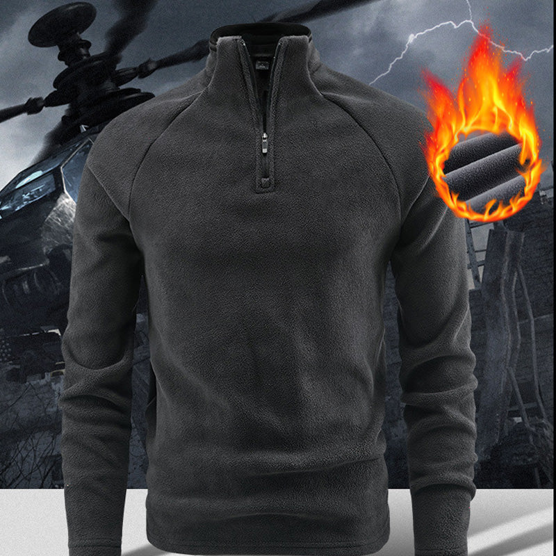 Men's Warm Solid Half Zip Long-Sleeve Tops