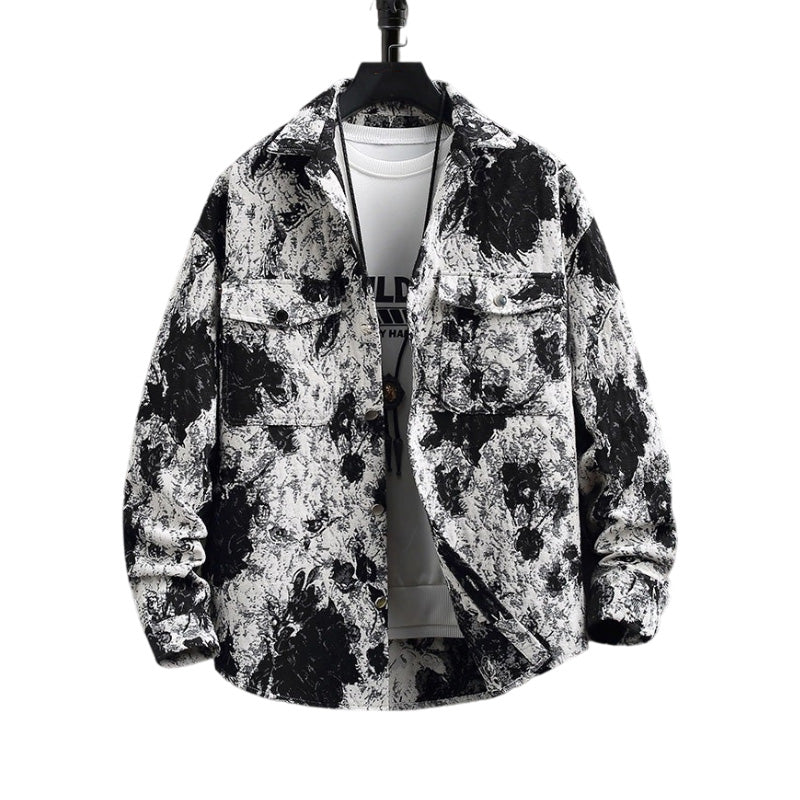 Men's Floral Collar Jacquard Button-Down Jacket