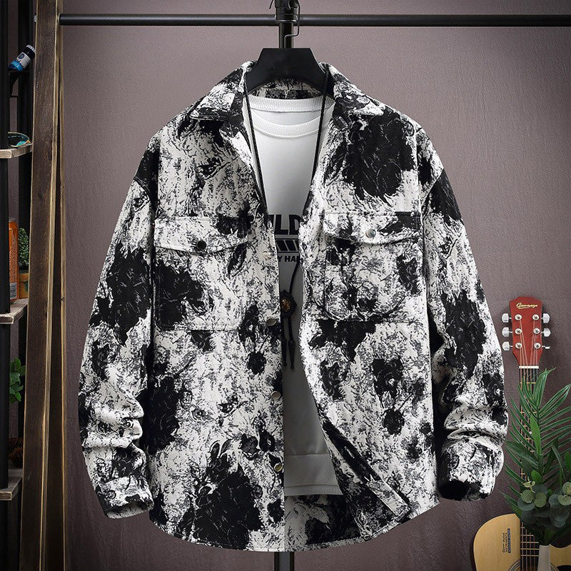 Men's Floral Collar Jacquard Button-Down Jacket