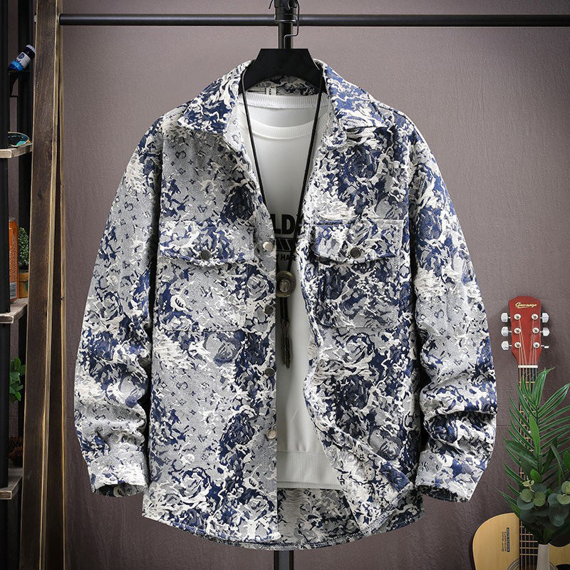 Men's Floral Collar Jacquard Button-Down Jacket