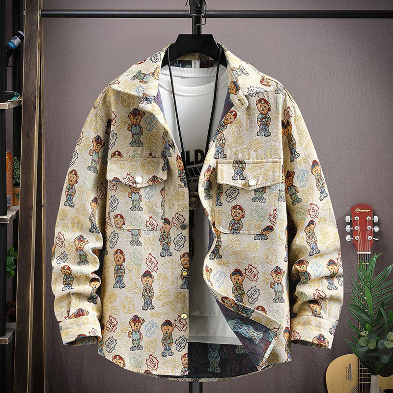 Men's Floral Collar Jacquard Button-Down Jacket