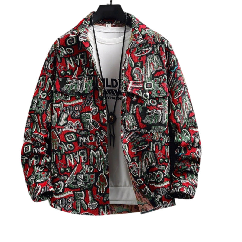 Men's Floral Collar Jacquard Button-Down Jacket