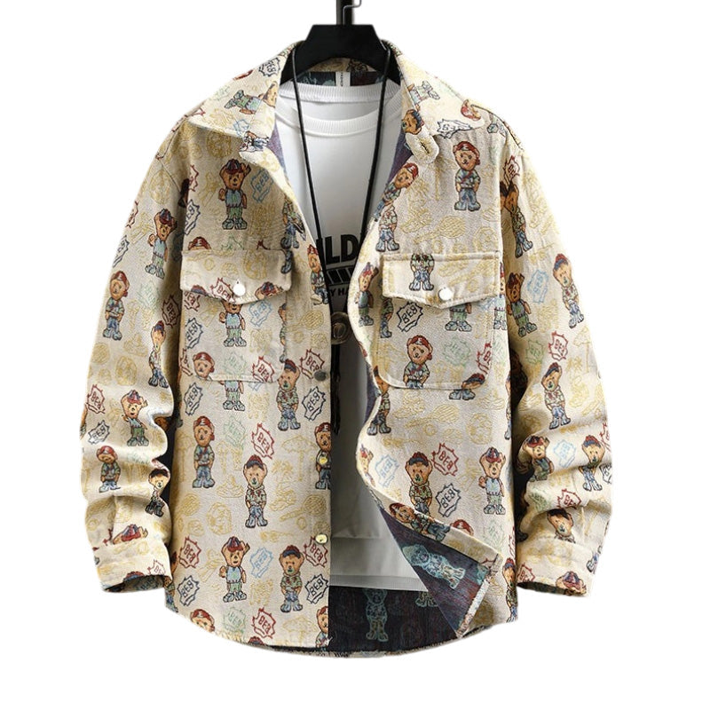 Men's Floral Collar Jacquard Button-Down Jacket