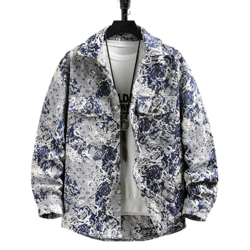 Men's Floral Collar Jacquard Button-Down Jacket