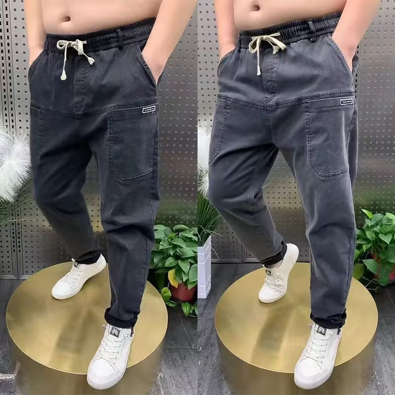 Men's Elastic Drawstring Jeans with Six Pockets