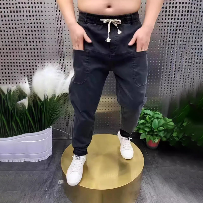 Men's Elastic Drawstring Jeans with Six Pockets