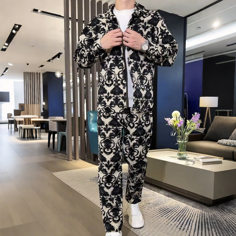 Men's Floral Print Jacket & Pants Set