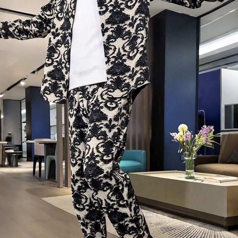 Men's Floral Print Jacket & Pants Set