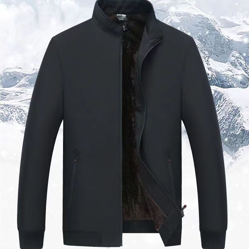 Men's Solid Color Zip Up Warm Jacket