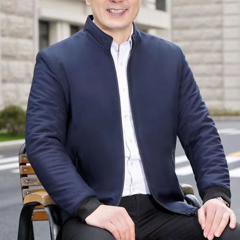 Men's Solid Color Zip Up Warm Jacket